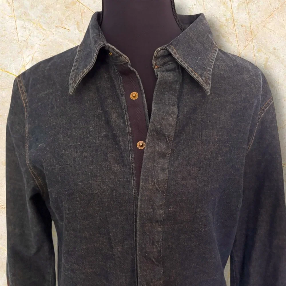Vintage HM Rocky Midi Aline Western 3/4 Sleeves Denim Jean Dress Size L